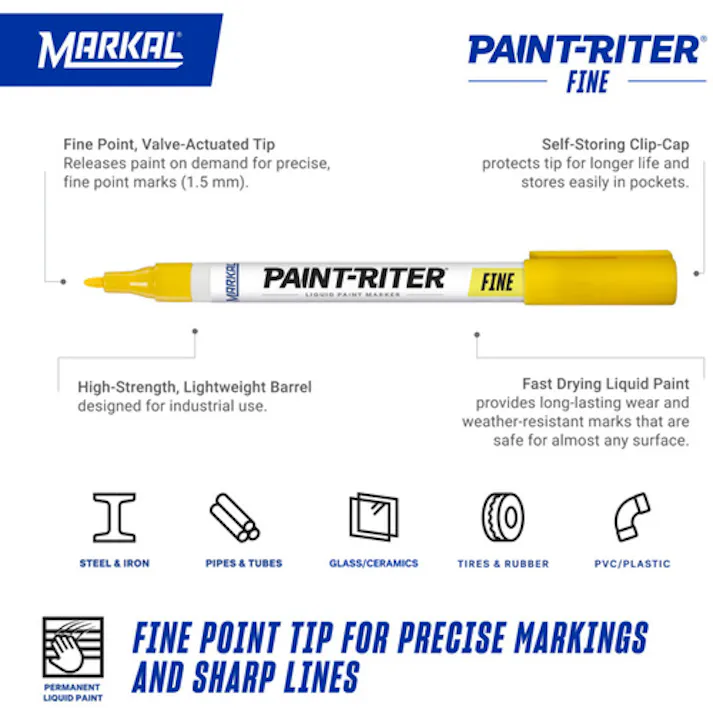 【CAINZ-DASH】LA-CO社 Markal 工業用マーカー「Fine & Micro」 黄 96872【別送品】