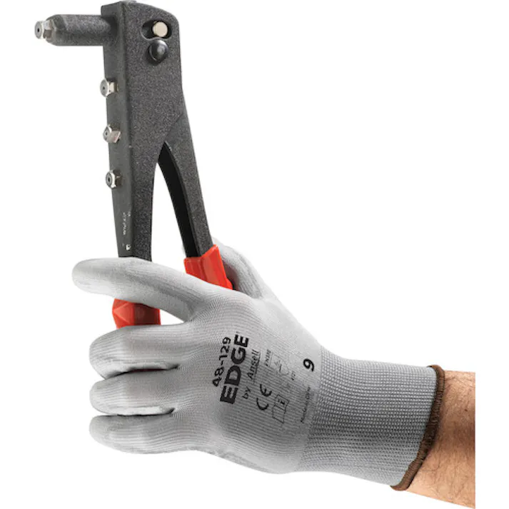 【CAINZ-DASH】アンセル・ヘルスケア・ジャパン ウレタン背抜手袋 エッジ 48-129 グレー XSサイズ 48-129-6【別送品】