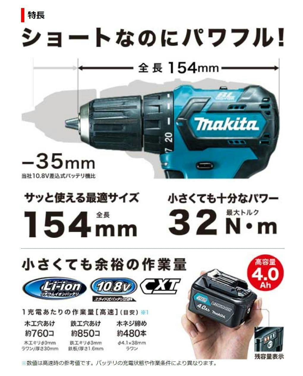 マキタ 充電式ドライバドリル 10.8V DF332DSMX バッテリ2個付 | 電動
