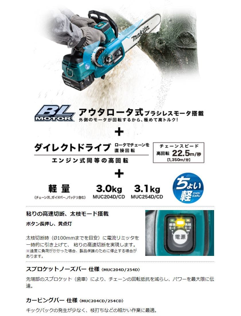 マキタ 充電式チェンソー MUC254DRGX(販売終了) | 電動工具