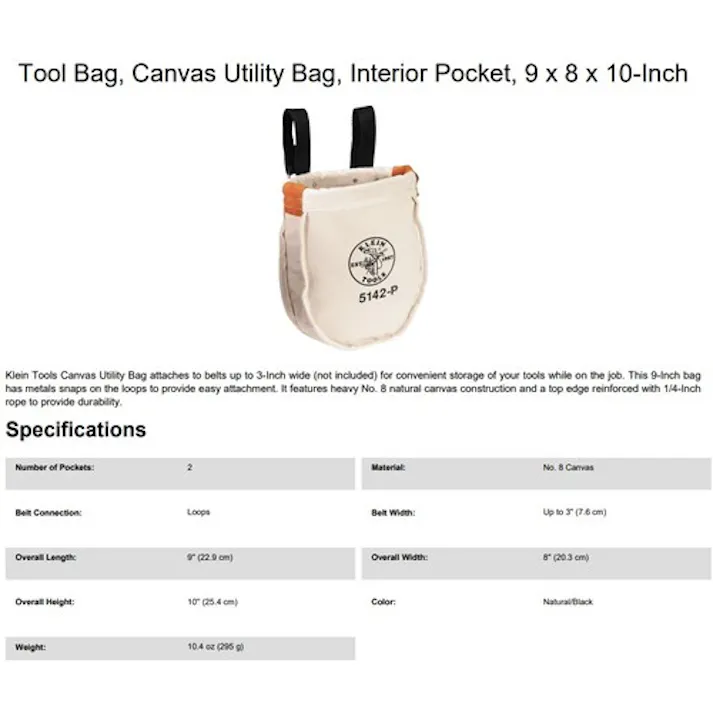 【CAINZ-DASH】KLEIN TOOLS社 ツールポーチ 2ポケット ホワイト 5142P【別送品】