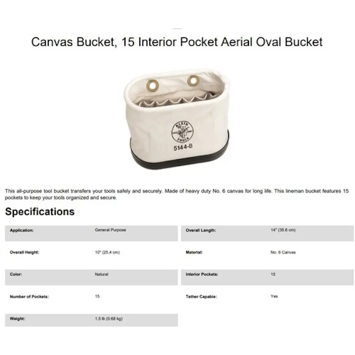 【CAINZ-DASH】KLEIN TOOLS社 電工バケツ ハトメ付 5144B【別送品】