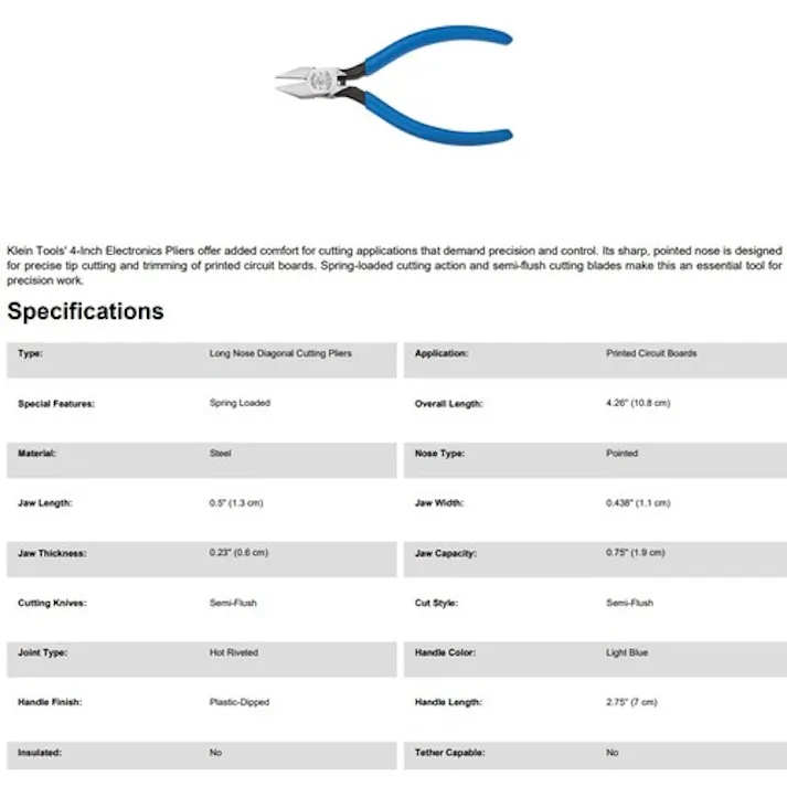 【CAINZ-DASH】KLEIN TOOLS社 電工ニッパ 100mm D209-4C【別送品】