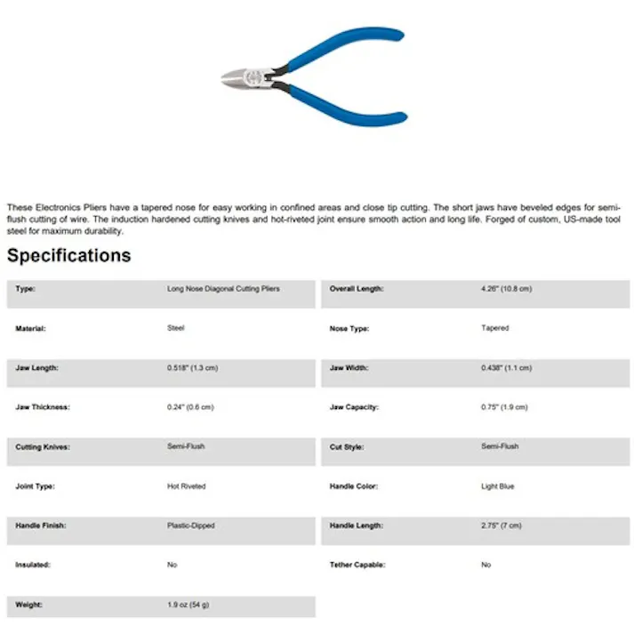 【CAINZ-DASH】KLEIN TOOLS社 電工ニッパ 100mm D257-4【別送品】