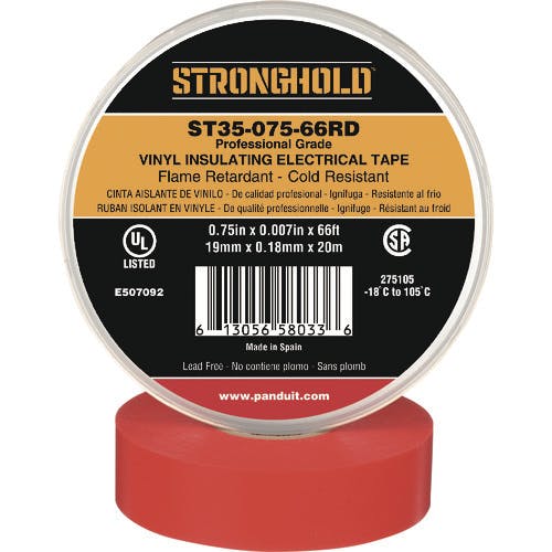 ストロングホールド StrongHoldビニールテープ 耐熱・耐寒・難燃 プロ仕様グレード 赤 幅19.1mm 長さ20m ST35-075-66RD ST35 ビニールテープ ストロングホールド StrongHoldビニールテープ 耐熱・耐寒・難燃 プロ仕様グレード 赤 幅19.1mm 長さ20m ST35-075-66RD ST35 ビニールテープ