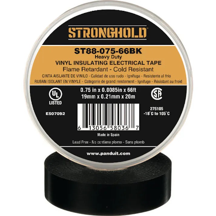 【CAINZ-DASH】ストロングホールド StrongHoldビニールテープ 耐熱・耐寒・難燃 ヘビーデューティーグレード 黒 幅19.1mm 長さ20m ST88-075-66BL ST88-075-66BK【別送品】