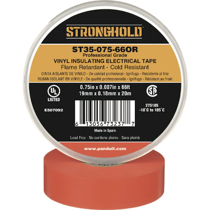 【CAINZ-DASH】ストロングホールド StrongHoldビニールテープ 耐熱・耐寒・難燃 プロ仕様グレード オレンジ 幅19.1mm 長さ20m ST35-075-66OR ST35-075-66OR【別送品】