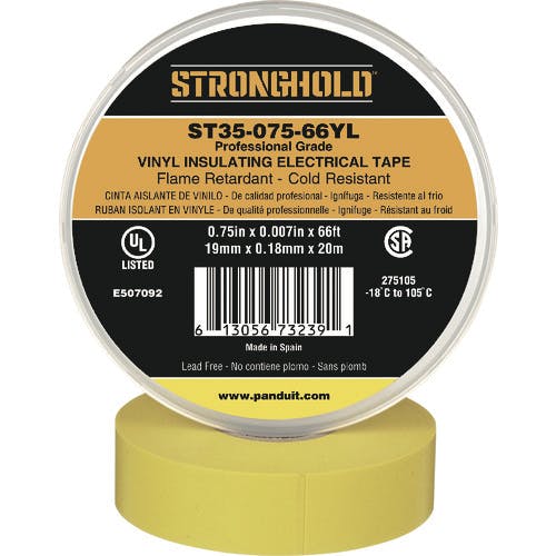 ストロングホールド StrongHoldビニールテープ 耐熱・耐寒・難燃 プロ仕様グレード 黄 幅19.1mm 長さ20m ST35-075-66YL ST35 ビニールテープ ストロングホールド StrongHoldビニールテープ 耐熱・耐寒・難燃 プロ仕様グレード 黄 幅19.1mm 長さ20m ST35-075-66YL ST35 ビニールテープ