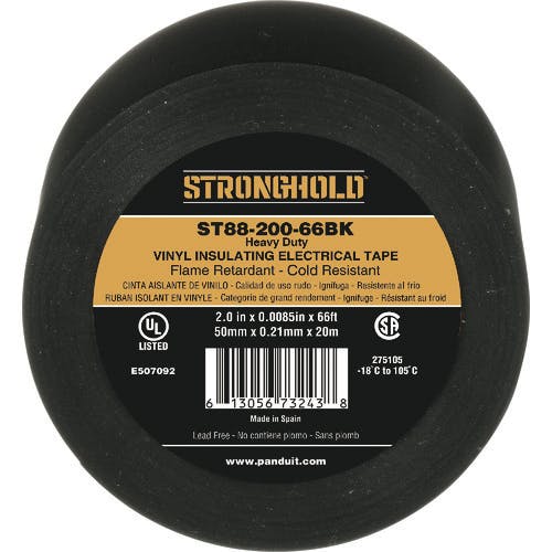 ストロングホールド StrongHoldビニールテープ 耐熱・耐寒・難燃 ヘビーデューティーグレード 黒 幅50.8mm 長さ20m ST88-200-66BK ビニールテープ ストロングホールド StrongHoldビニールテープ 耐熱・耐寒・難燃 ヘビーデューティーグレード 黒 幅50.8mm 長さ20m ST88-200-66BK ビニールテープ