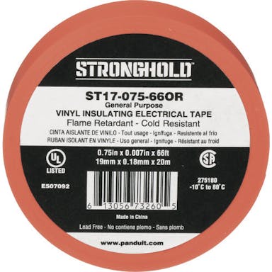 【CAINZ-DASH】ストロングホールド ＳｔｒｏｎｇＨｏｌｄビニールテープ　一般用途用　オレンジ　幅１９．１ｍｍ　長さ２０ｍ　ＳＴ１７－０７５－６６ＯＲ ST17-075-66OR【別送品】