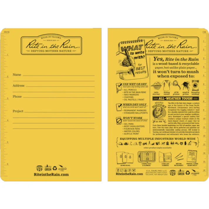 【CAINZ-DASH】Rite in the Rain社 4 5/8X7 ステイプルノートブック(3冊セット)ユニバーサル・イエロー 371FX【別送品】