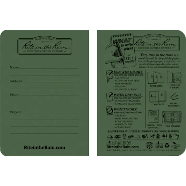 【CAINZ-DASH】Rite in the Rain社 3 1/4X4 5/8 ミニステイプルノートブック(3冊セット)ユニバーサル・グリーン 971FX-M【別送品】