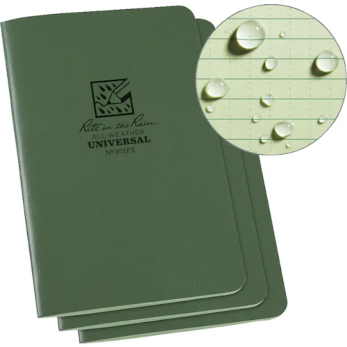 【CAINZ-DASH】Rite in the Rain社 4 5/8X7 ステイプルノートブック(3冊セット)ユニバーサル・グリーン 971FX【別送品】