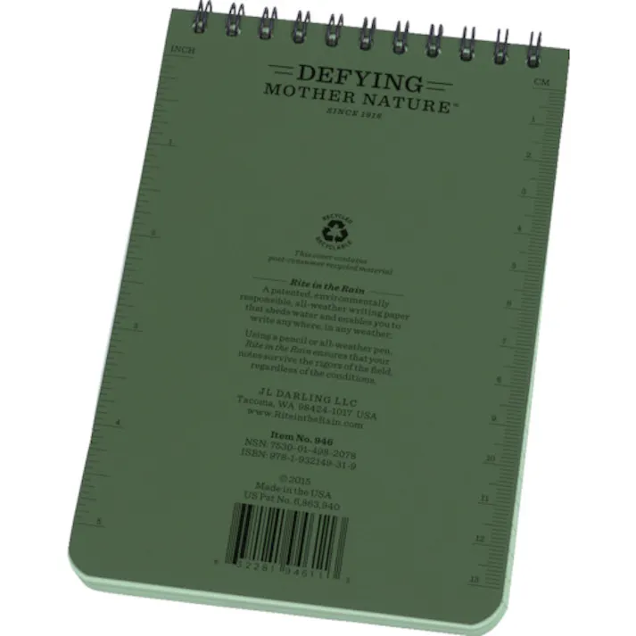 【CAINZ-DASH】Rite in the Rain社 4X6 トップスパイラル ノートブック ユニバーサル グリーン 946【別送品】