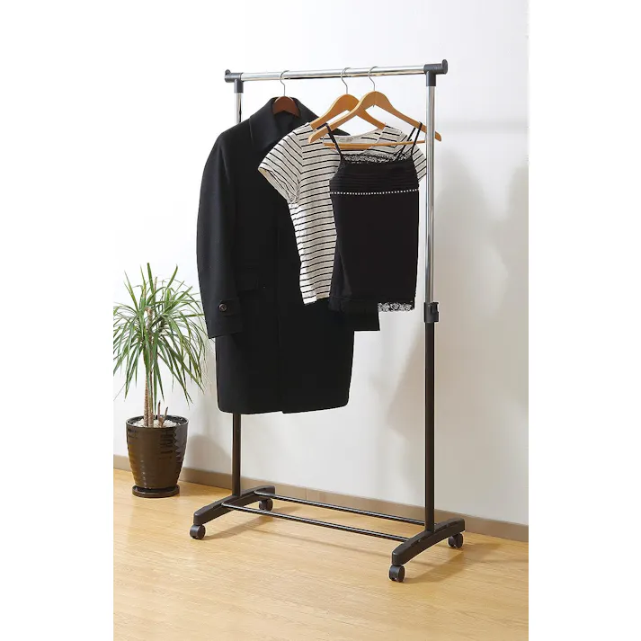 K.K 収納用品 ハンガー パイプハンガー シングル ブラック 幅78.5×奥42.5×高87-150cm ブラック 4965736100201【別送品】