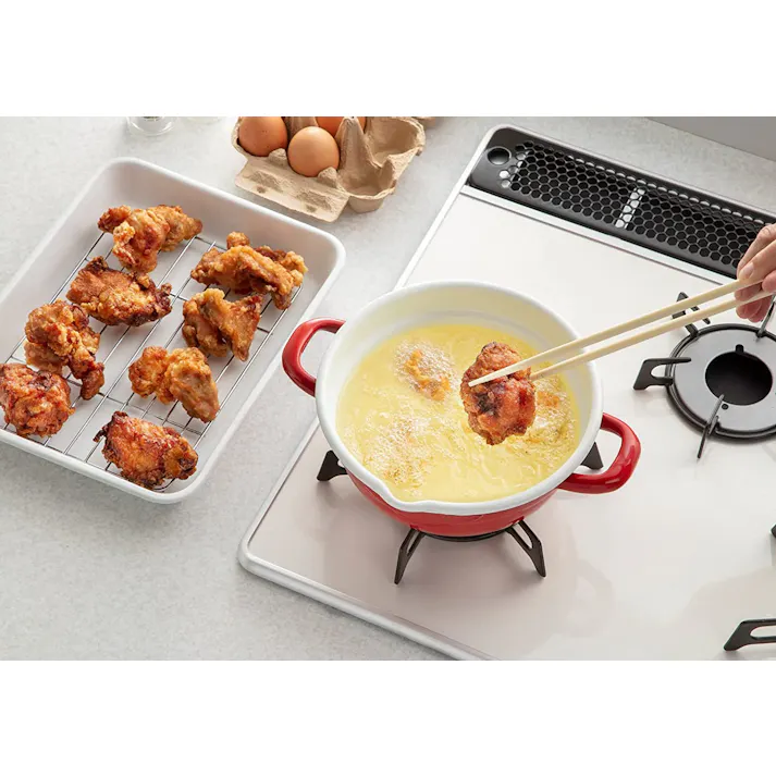 高木金属工業 鍋用品 キッチン用品 ホーローフライ&フォンデュ鍋20cm 幅28×奥21.8×高8.5cm レッド ガス火専用【別送品】