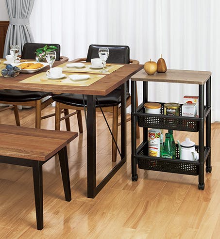 不動技研 ウッドスタイルワゴン 幅45.5×奥29.5×高70cm ブラック