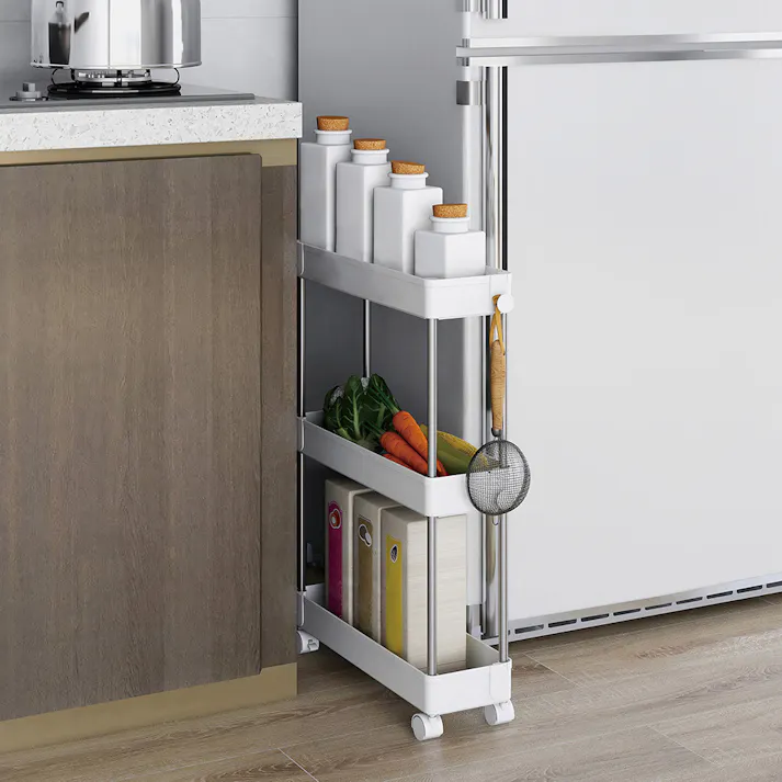K.K ラクラクキャスターワゴン3段 スリム (幅)13(奥行)40(高さ)60cm ホワイト K-10741 4582451309124【別送品】