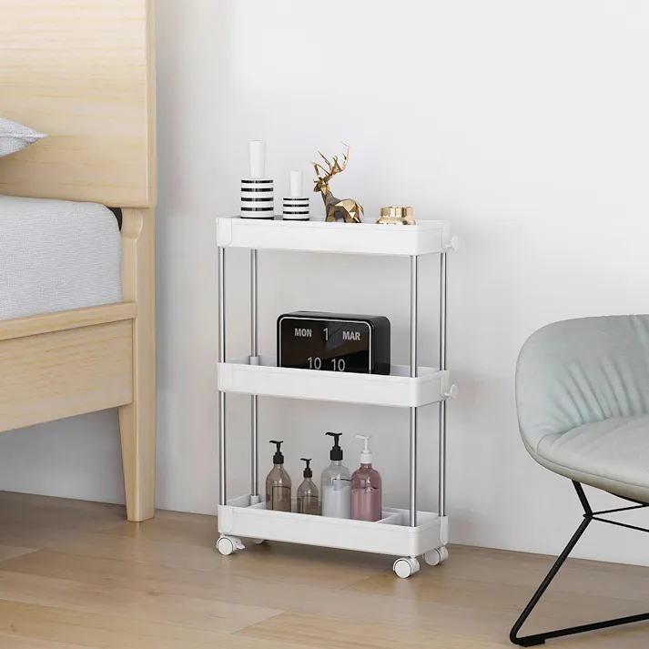 K.K ラクラクキャスターワゴン3段 スリム (幅)13(奥行)40(高さ)60cm ホワイト K-10741 4582451309124【別送品】