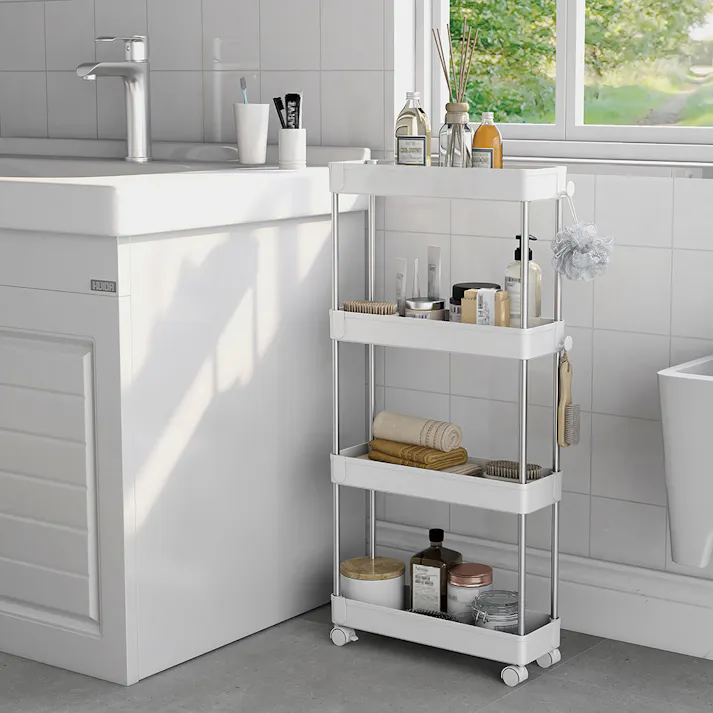 K.K ラクラクキャスターワゴン4段 スリム (幅)13.0(奥行)40(高さ)85cm ホワイト K-10743 4582451309148【別送品】