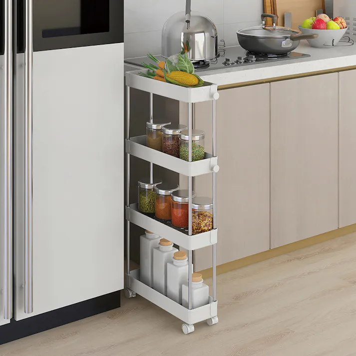 K.K ラクラクキャスターワゴン4段 スリム (幅)13.0(奥行)40(高さ)85cm ホワイト K-10743 4582451309148【別送品】