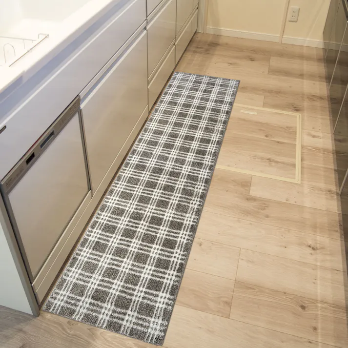 オカトー marleインテリアマットナチュラルチェック45×180cmGRY (幅)45.0(奥行)180.0(高さ)0.7cm グレー 4905016008490【別送品】