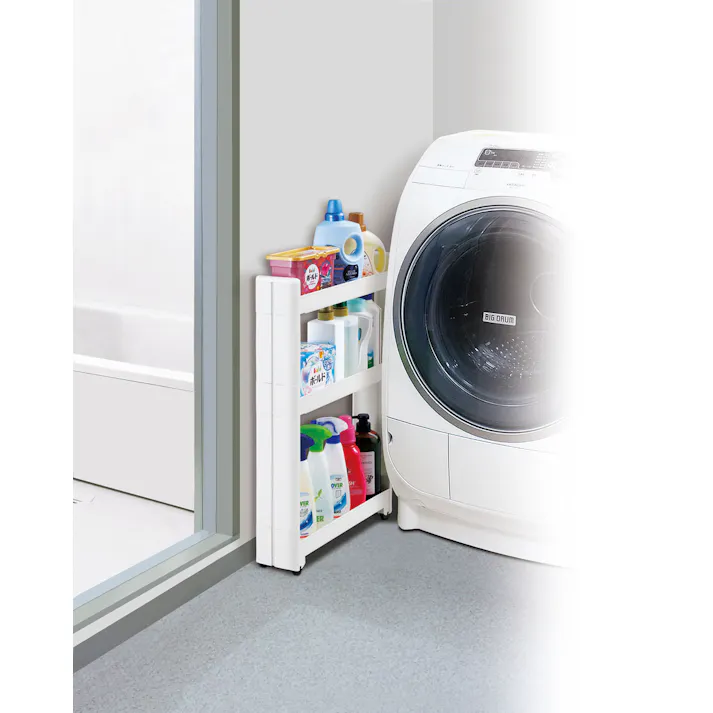 不動技研 スマートワゴンW100ランドリー3段 (幅)10.5(奥行)45(高さ)66.2cm ホワイト F-57002W 4962191014708【別送品】