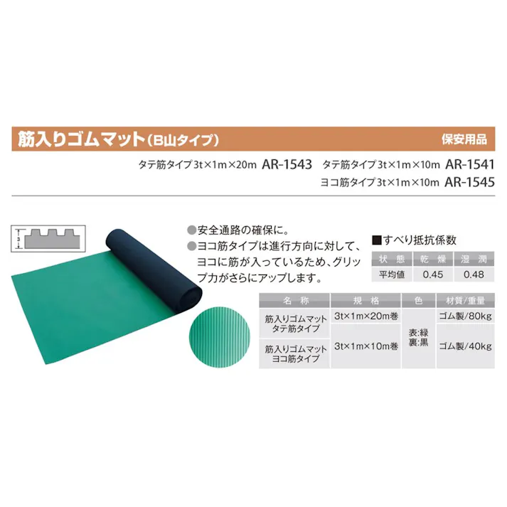 筋入りゴムマット タテ筋 20m【別送品】
