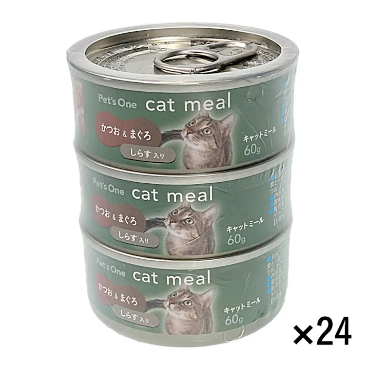 【まとめ売り】Pet’sOne キャットミール かつお&まぐろ しらす入り ミニ(60g)3缶パック×24個入