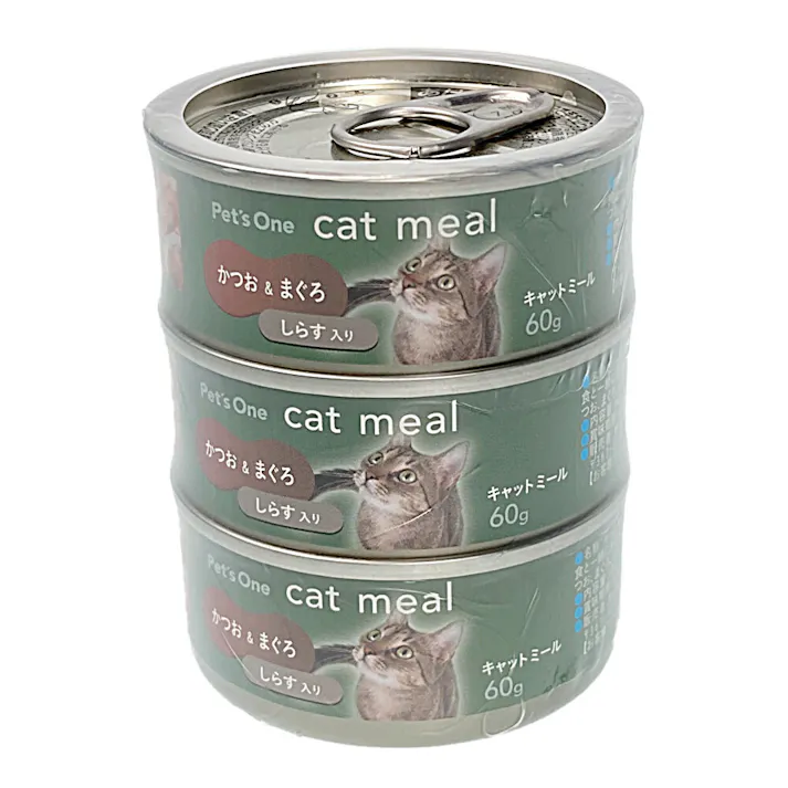 【まとめ売り】Pet’sOne キャットミール かつお&まぐろ しらす入り ミニ(60g)3缶パック×24個入