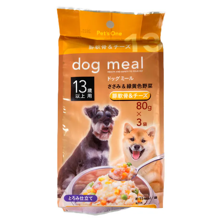 【まとめ売り】Pet’sOne ドッグミール ささみ&緑黄色野菜豚軟骨&チーズ入りとろみ仕立て 13歳以上用 240g×16個入