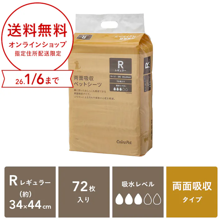 【まとめ売り】カインズ 両面吸収ペットシーツ レギュラー 72枚×4個入 約34×44cm 小型犬約2回分 ふちから漏れたおしっこを裏面で吸収