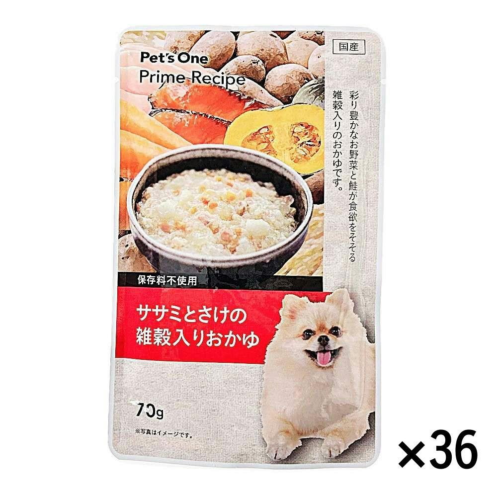 【まとめ売り】Pet’sOne プライムレシピ グルメパウチ ササミとさけの雑穀入りおかゆ 70g×36個入