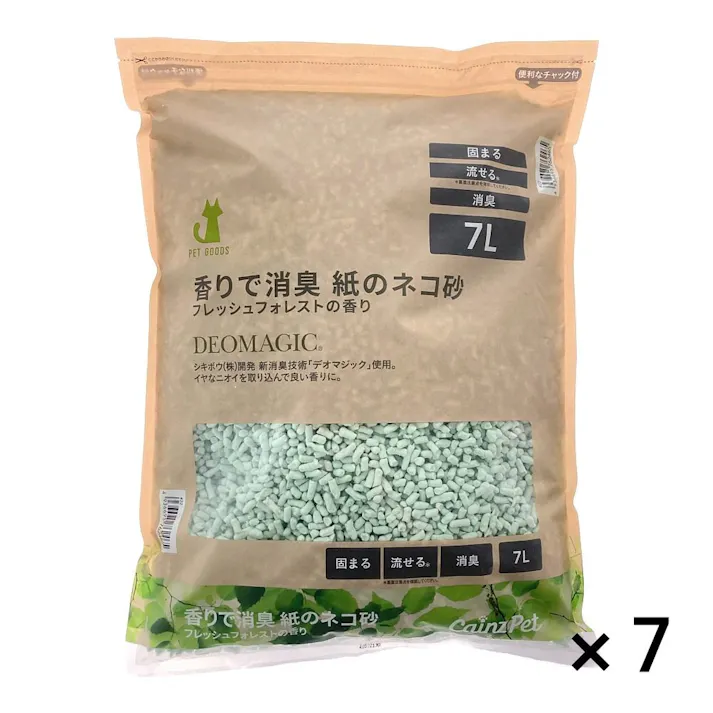 【まとめ売り】猫砂 デオマジック 香りで消臭 紙のネコ砂 フレッシュフォレストの香り 7L×7個入 大容量 飛び散り防止 固まる 燃やせる