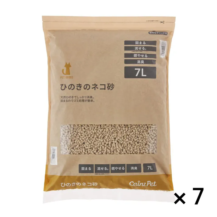 【まとめ売り】猫砂 Pet’sOne ひのきのネコ砂 7L×7個入 消臭 抗菌 大容量 飛び散り防止 固まる 流せる 燃やせる