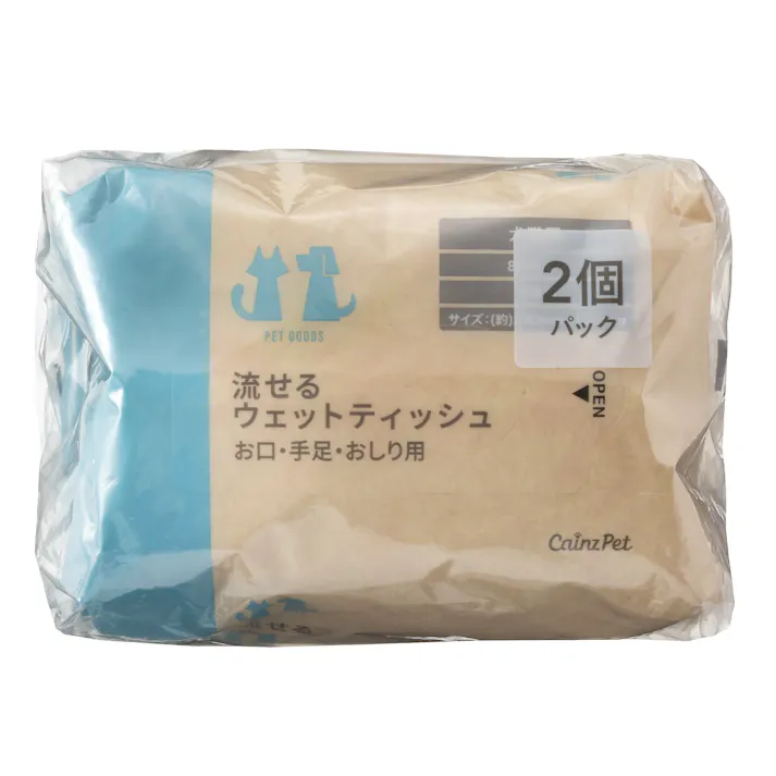 【まとめ売り】ペット用 流せるウェットティッシュ 2個パック×12個入