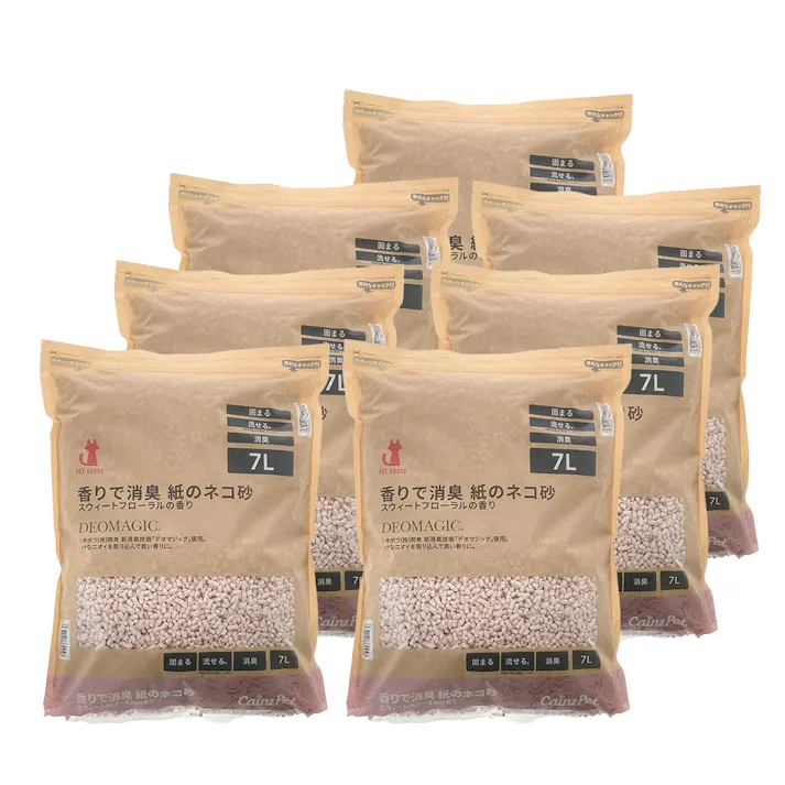 【CAINZ定期便】猫砂 デオマジック 香りで消臭 紙のネコ砂 スウィートフローラルの香り 7L×7個入 大容量 飛び散り防止 固まる 燃やせる