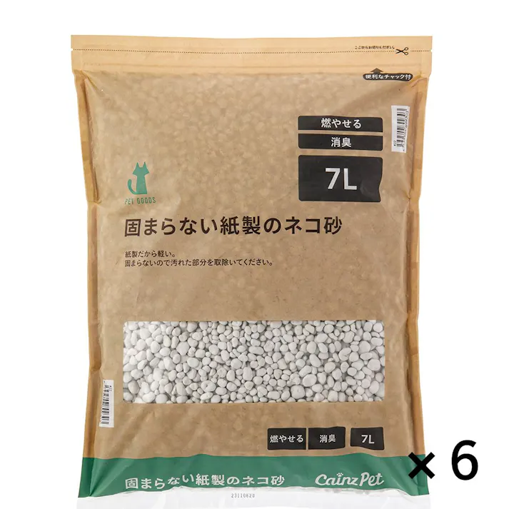 【CAINZ定期便】猫砂 Pet’sOne 固まらない紙製のネコ砂 7L×6個入消臭 大容量 軽い 軽量 燃やせる