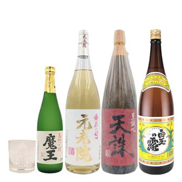 魔王のロックグラスが付いた白玉醸造の厳選焼酎の飲み比べ4本セット