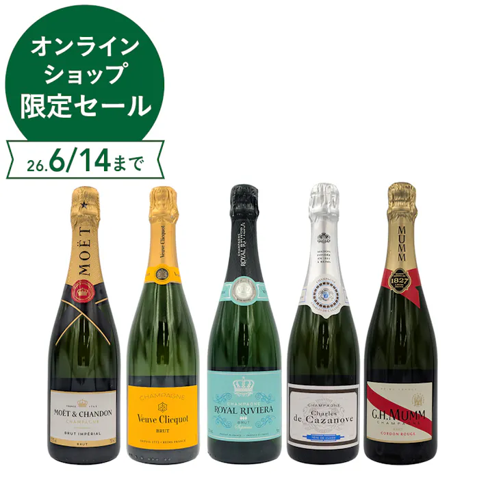 モエ・エ・シャンドン、ヴーヴクリコが入った有名シャンパーニュ飲み比べ5本セット(各750ml)