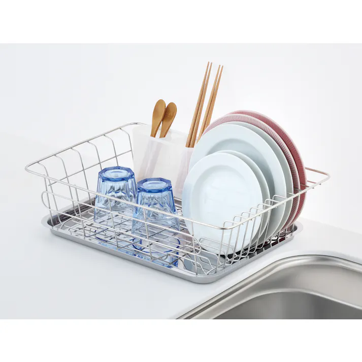 ステンレス水切りトレーセット 収納 お皿立て付 小物ポケット付 キッチン 台所 食器 4907052834934【別送品】