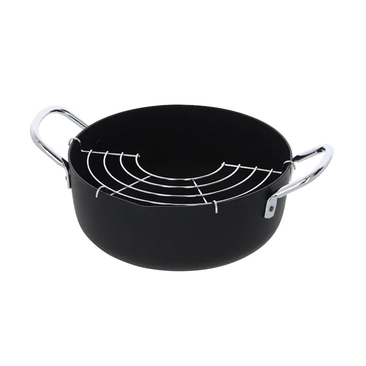 日本製 IH対応両手天ぷら鍋アミ付 20cm TN-20B 揚げ物専用 ガスコンロ ハロゲンヒーター シーズヒーター 鉄製 油切 ハンドル 取っ手 4907052852112【別送品】