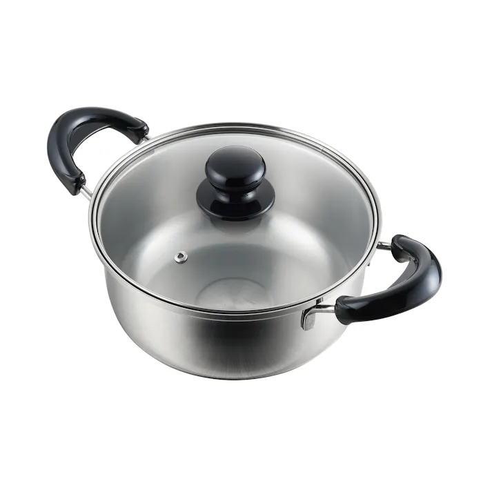 日本製 ガラス蓋ステンレス三層鋼両手鍋 22cm IH対応 ガス火 ガラス蓋付 強化ガラス蓋 三層構造 熱伝導 保温性 3.7L 4907052853713【別送品】