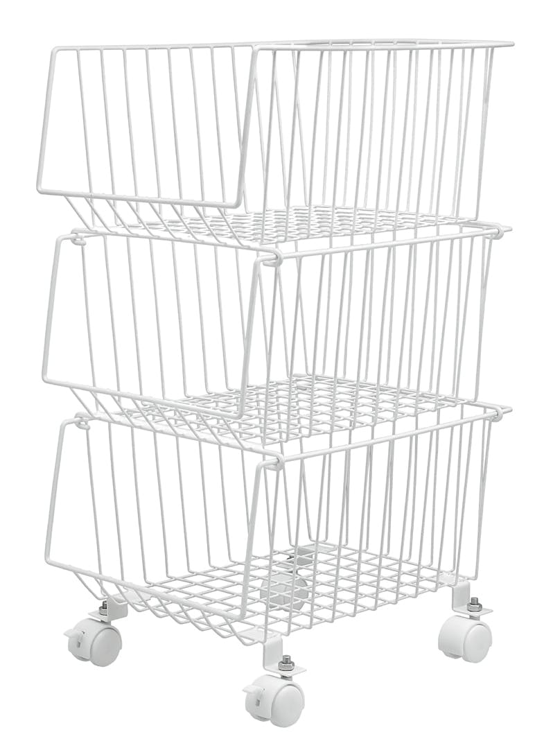 スタッキング式3段マルチ収納バスケット ホワイト キッチン