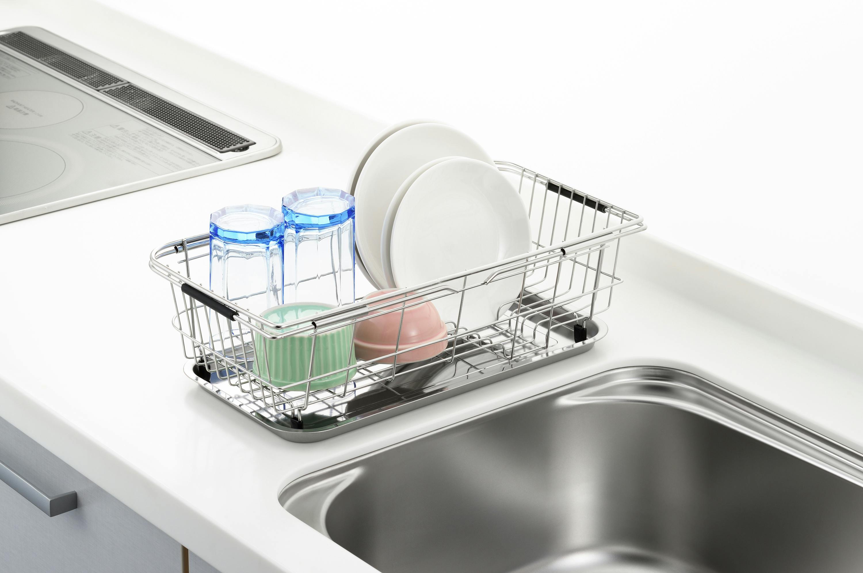 ステンレススライドシンクバスケット トレー付き シルバー 水切り かご