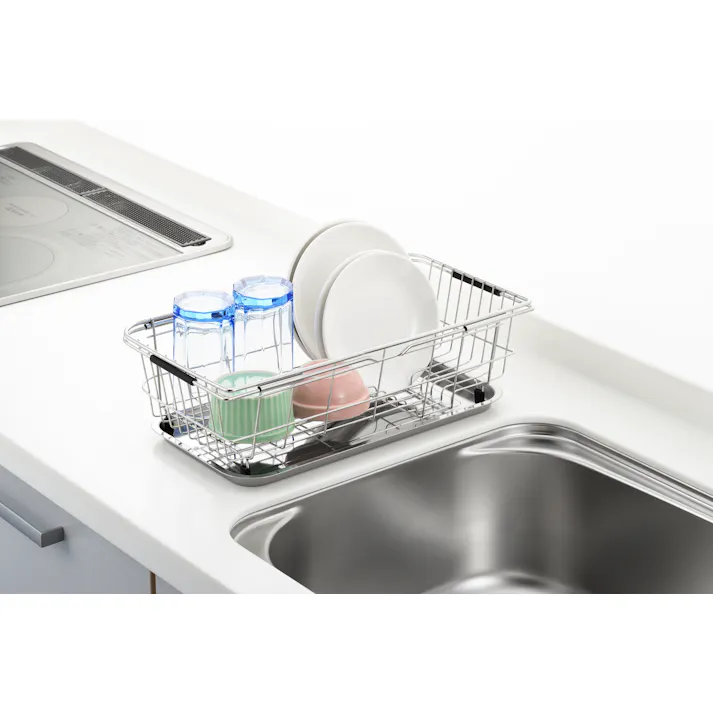 ステンレススライドシンクバスケット トレー付き シルバー 水切り かご 4907052862531【別送品】