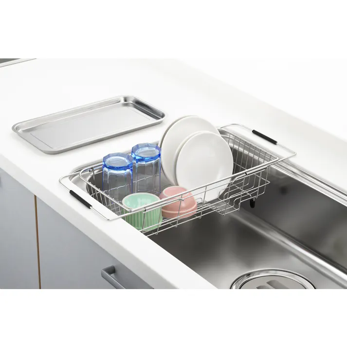 ステンレススライドシンクバスケット トレー付き シルバー 水切り かご 4907052862531【別送品】