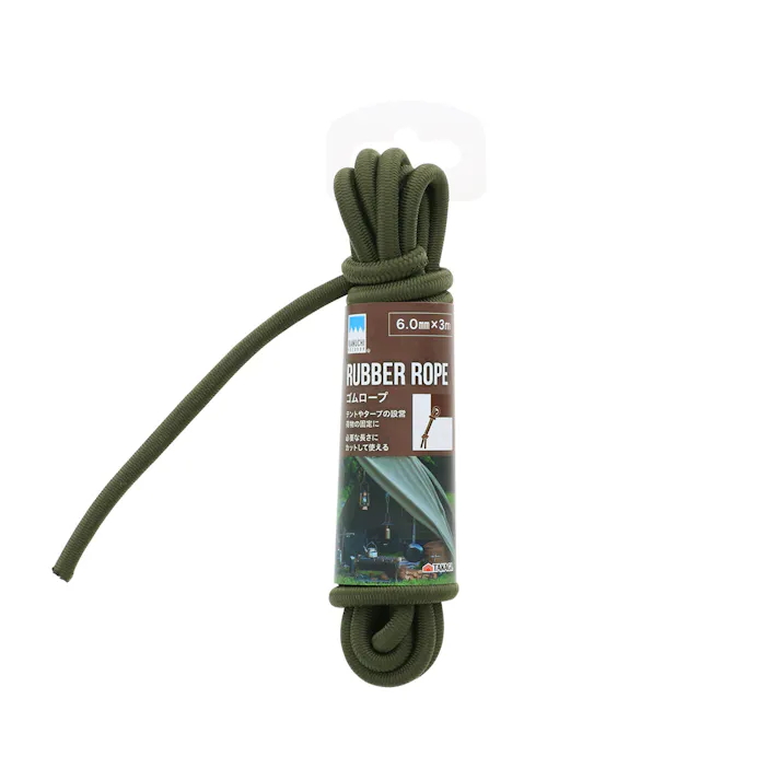 KANUCHI OUTDOOR KNC ゴムロープ 6.0mm×3m ODG グリーン ショックコード パラコード 4907052876392【別送品】