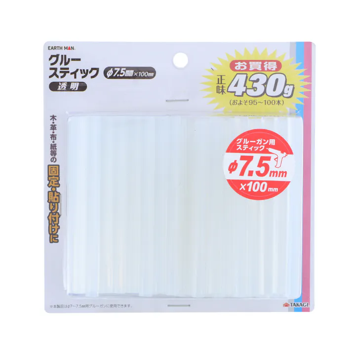 EARTH MAN 高儀 グルースティック 透明 φ7.5mm×100mm 正味430g 約100本入 36個セット 4907052402171-36【ネット注文限定・別送品】