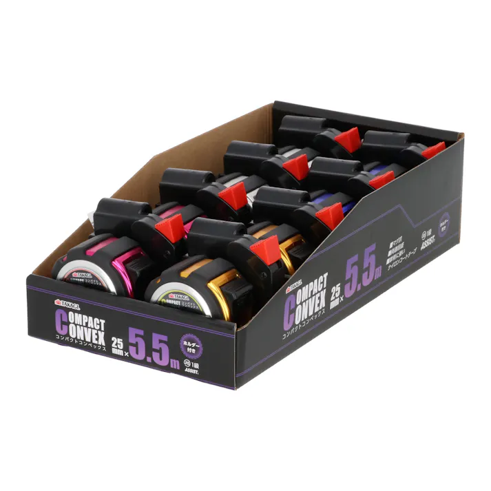 TAKAGI 高儀 コンパクトコンベックス 25mm×5.5m ホルダー付 4色アソート 8個セット 4907052423336-8【ネット注文限定・別送品】